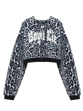 BOYS LIE Once a Cheetah Alex Crop Zip Fleece Hoodie Womens Size XS/S